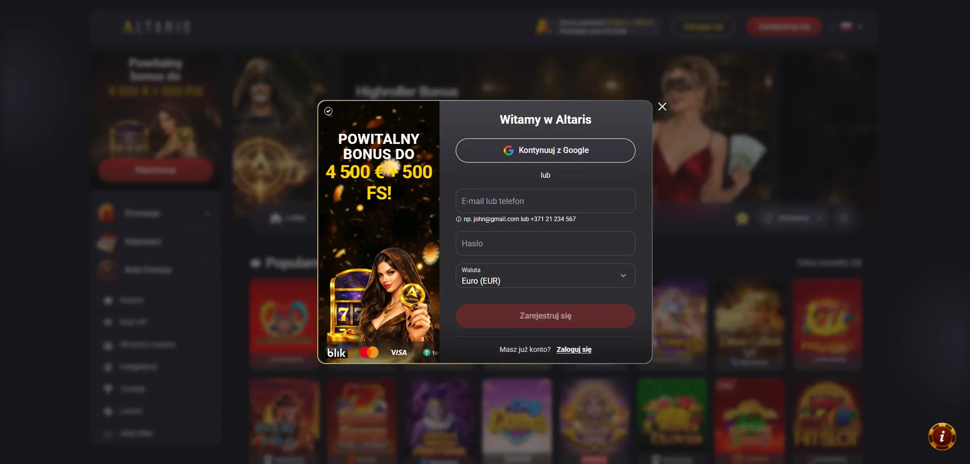 Rejestracja konta w Altaris Casino krok po kroku